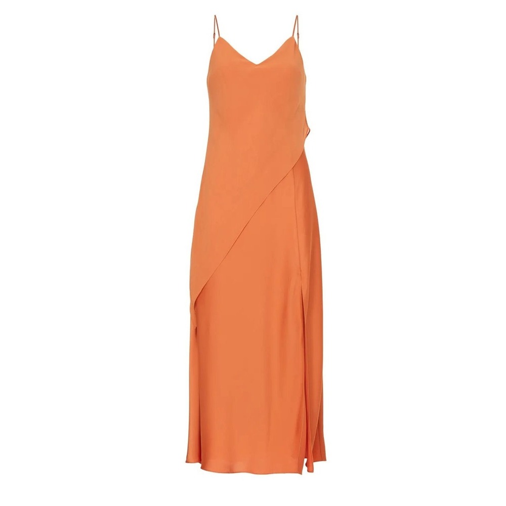 Saunders x RTR Chiffon Overlay Satin Sleeveless Slip Midi Dress - Orange - Sz 0